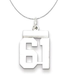 Silver, Athletic Collection, Small Polished Number 61 Necklace - 24 In
